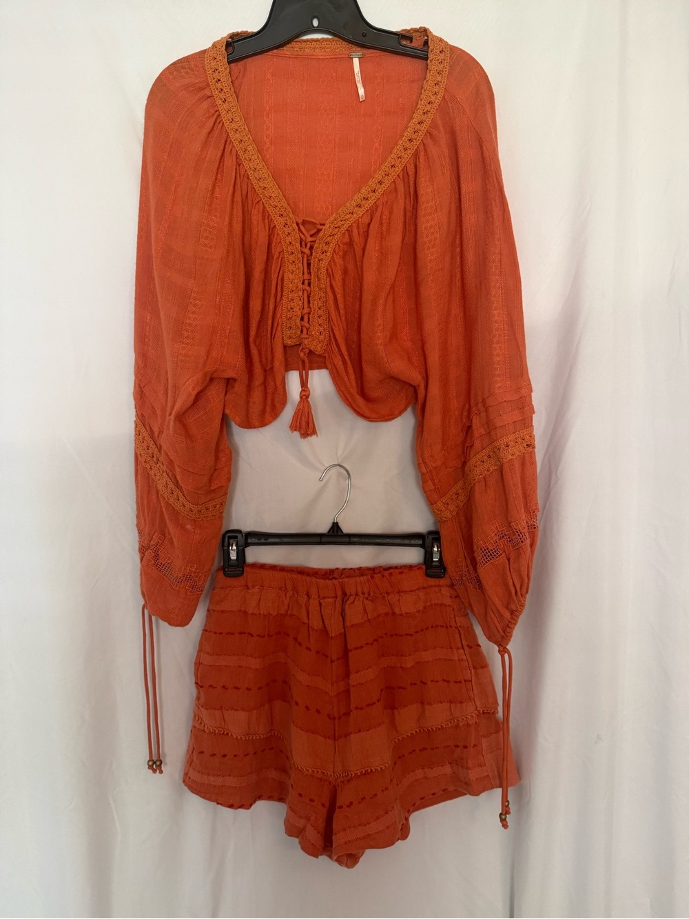 Free People Orange Two-Piece Boho Top & Shorts